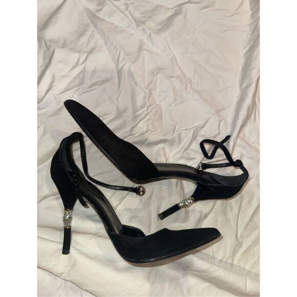Diamonds on heel Gucci pumps vintage size 7.5 women’s black suede - Picture 1 of 12